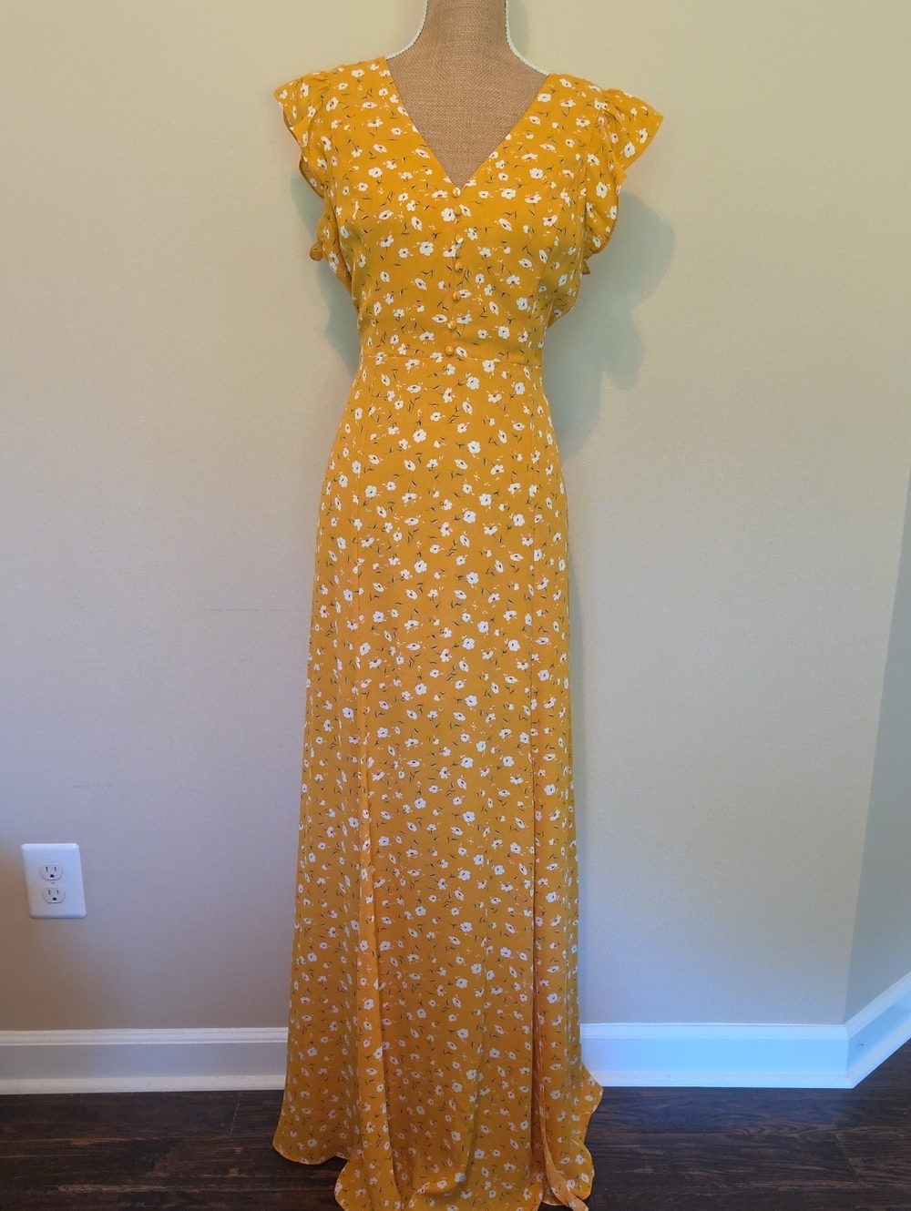 Lulu's Mustard Yellow Dainty Floral Maxi Dress